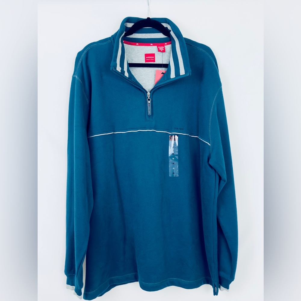 ARROW USE 1851 - Blue High Neck Quarter Zip Sueded Fleece Sweatshirt.  X…